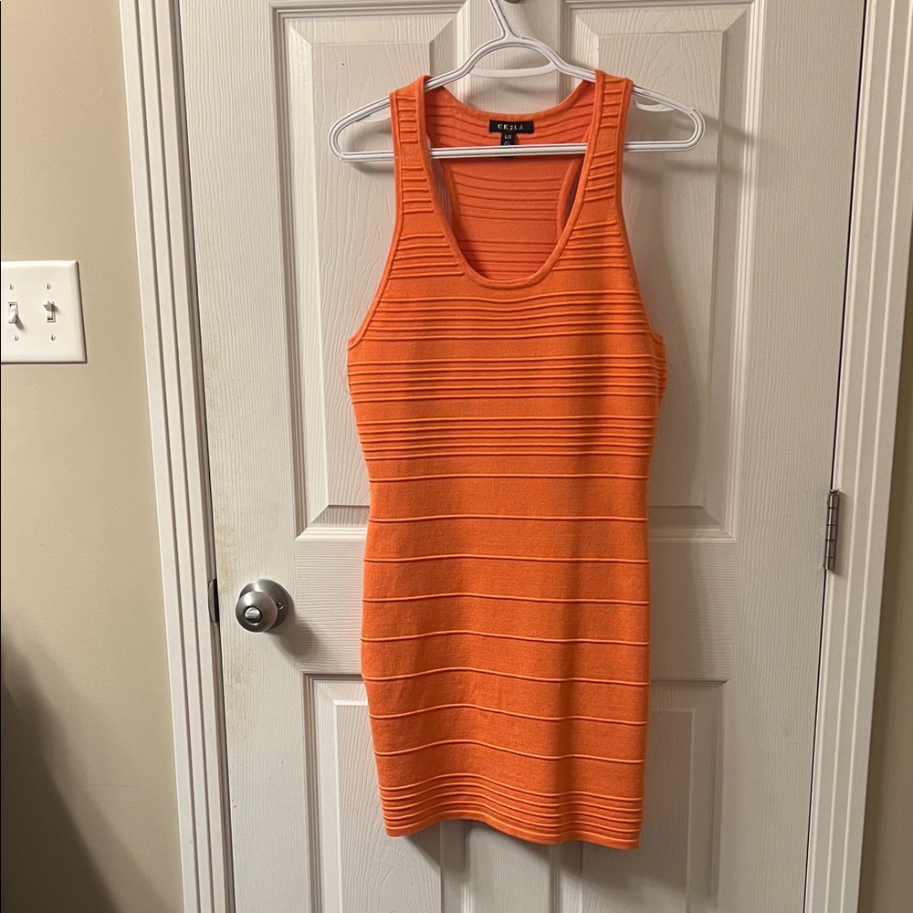 Express Vibrant Orange Ribbed Bodycon Dress